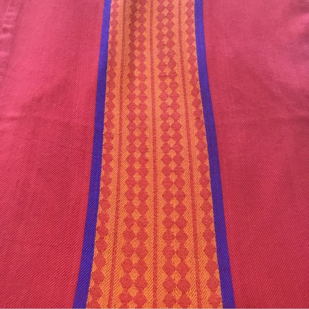 TAG Textiles Tablecloth 68 x 101” Red Orange Purple India Cotton Woven Trade VTG